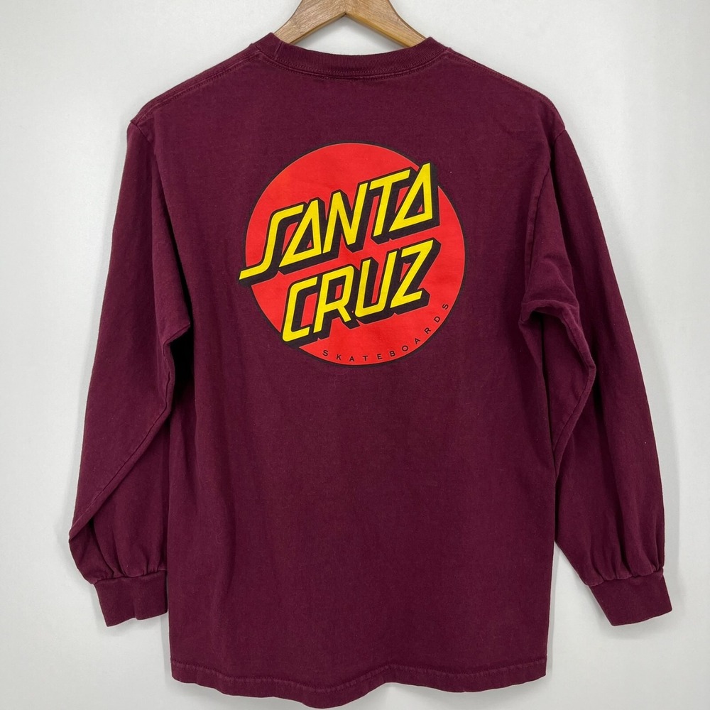 Santa Cruz Skateboards Long Sleeve Dot Logo Graphic T-Shirt Burgundy Womens M